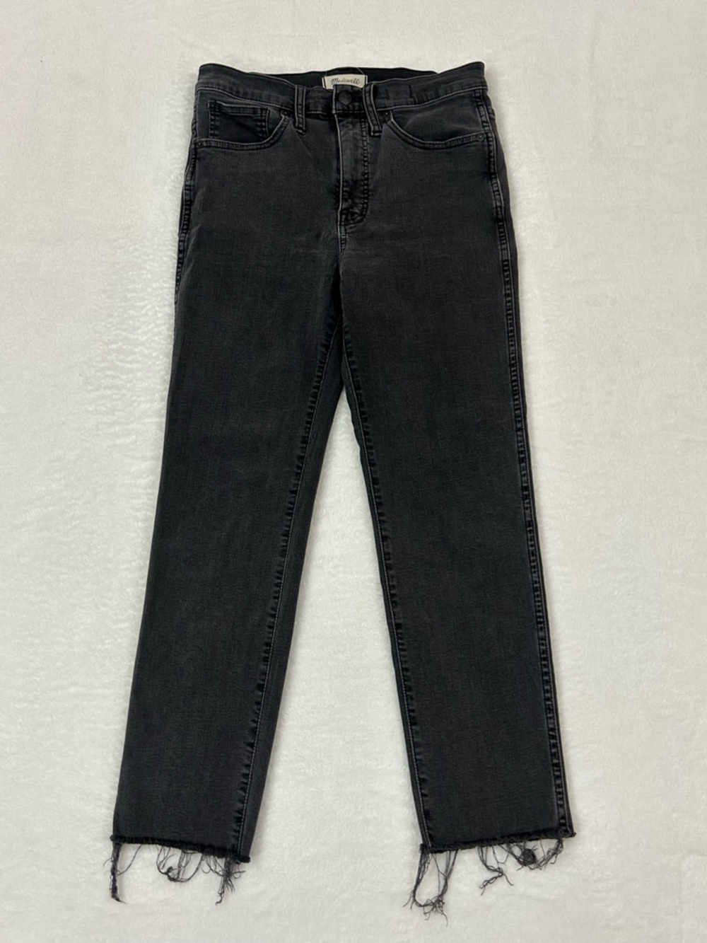 Madewell Stovepipe Black Mid Rise Raw Hem Ankle Denim Stretch Jeans Women’s 28
